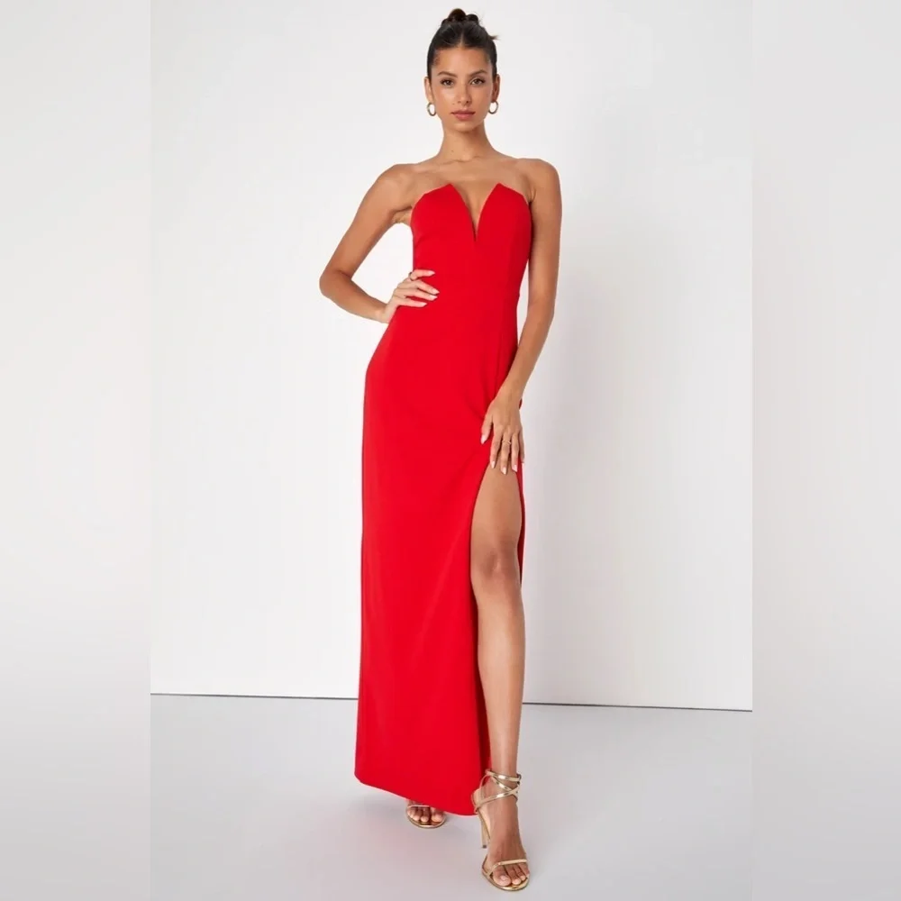 Lulus Dedicated to Glamour Red Strapless Maxi Dress